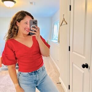 Kirna Zabete Bright Pink Cotton Ruched Top Blouse Medium